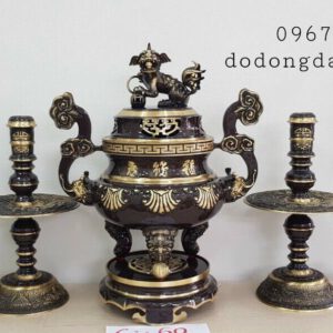 Đỉnh đồng hoa sòi giả cổ hun nâu cao 55 cm